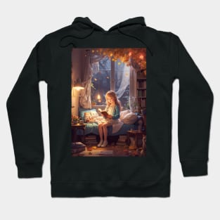 Cozy Autumn Reading in a Fantasy World Hoodie